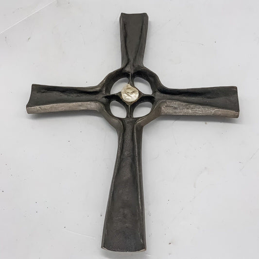 Bronze Brutalist German Crucifix 23 x 19  cm MCM 70s