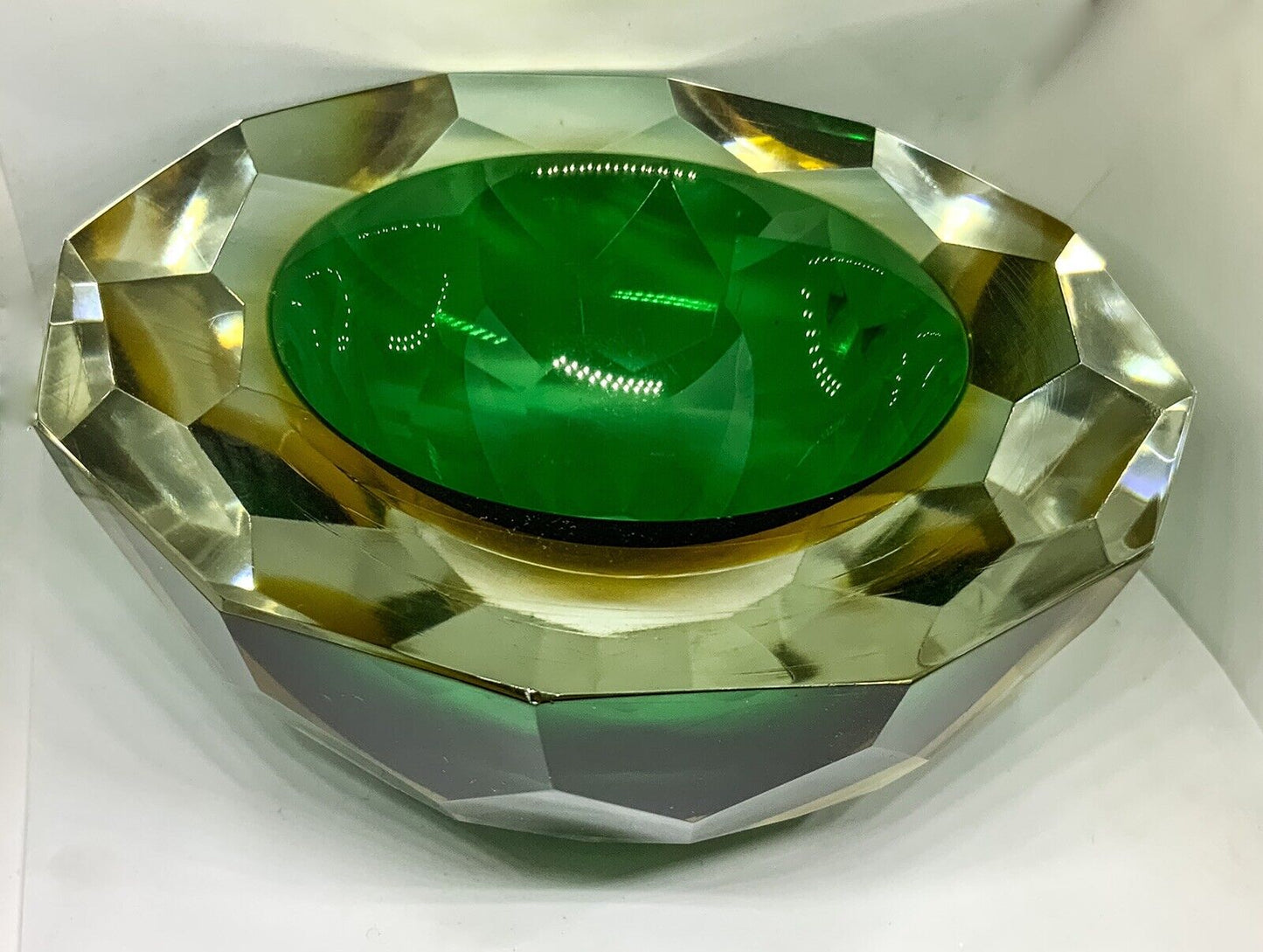 Murano Mandruzzato Sommerso Diamond Faceted Caviar Geode Glass Bowl 70s MCM