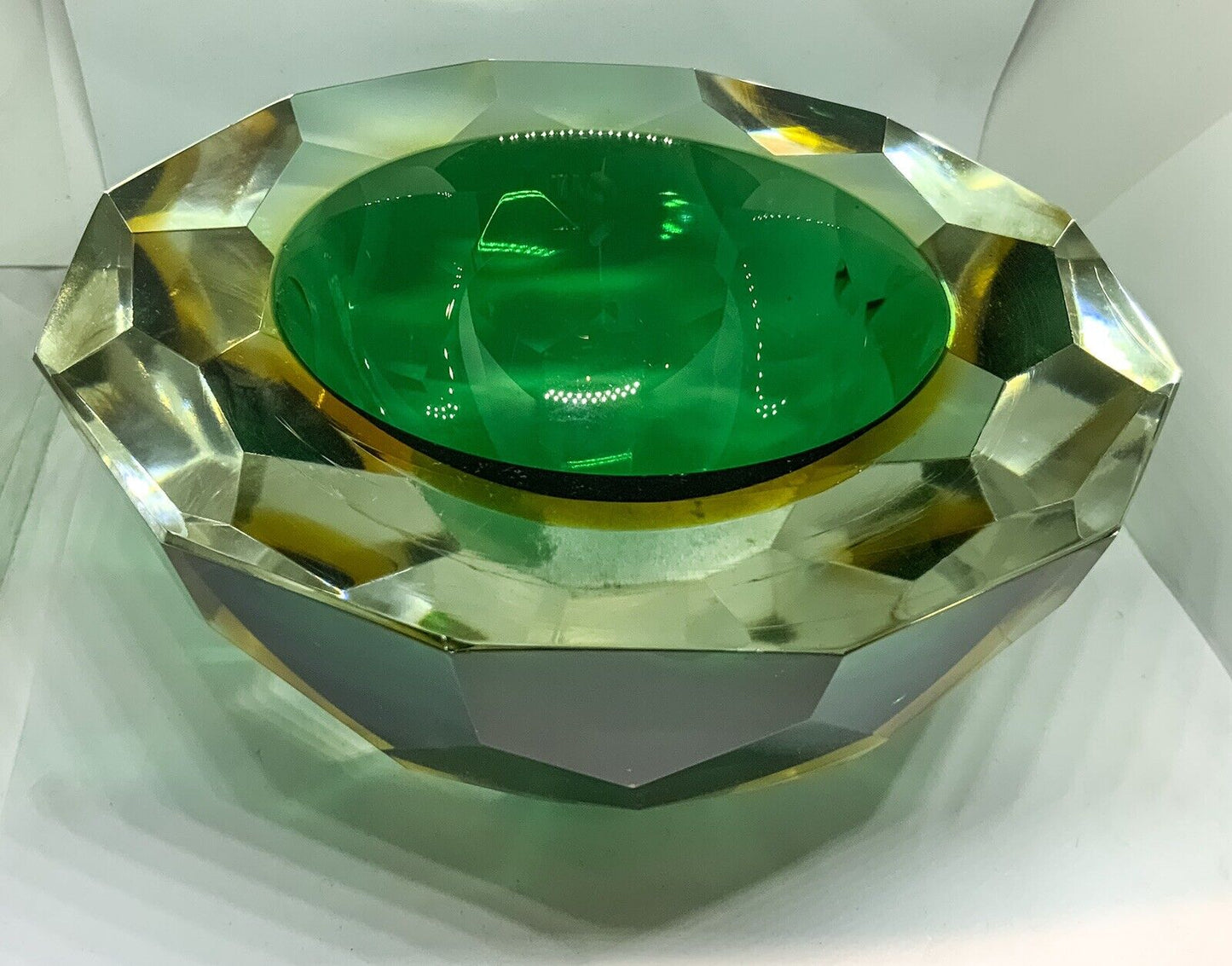 Murano Mandruzzato Sommerso Diamond Faceted Caviar Geode Glass Bowl 70s MCM