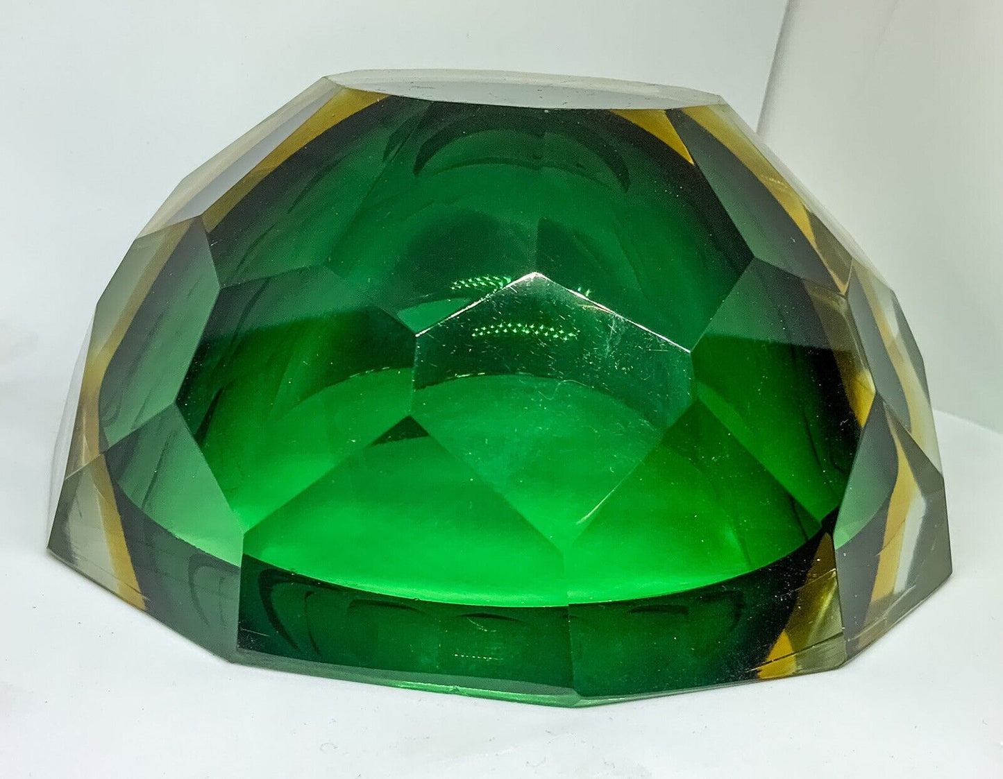 Murano Mandruzzato Sommerso Diamond Faceted Caviar Geode Glass Bowl 70s MCM