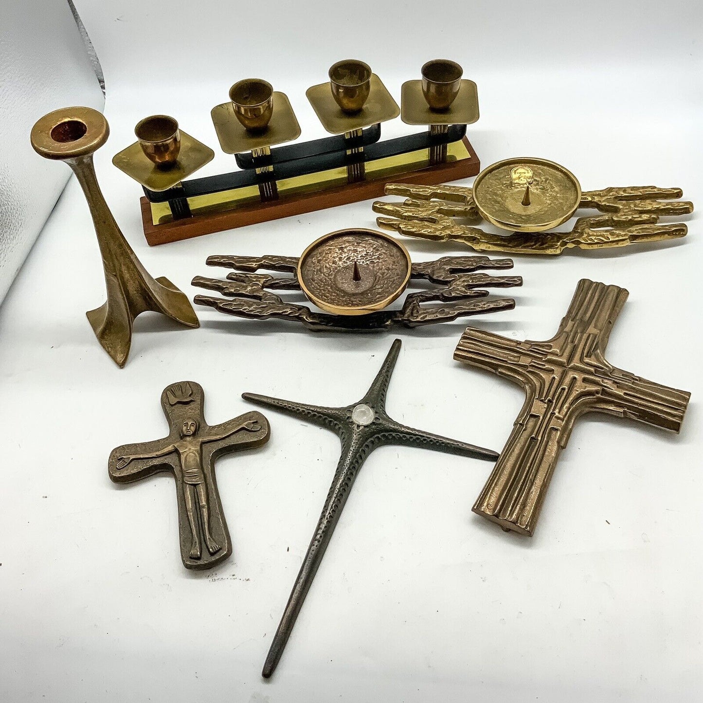 Brutalist Bronze Candle Holder German 70s 24cm