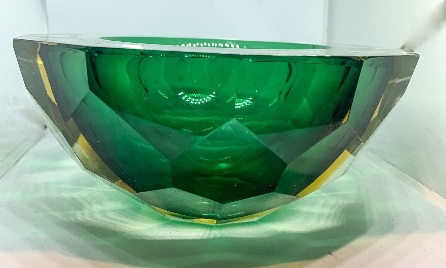 Murano Mandruzzato Sommerso Diamond Faceted Caviar Geode Glass Bowl 70s MCM